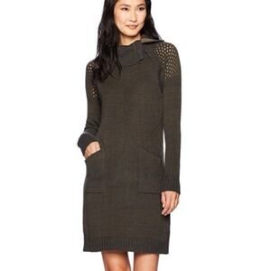 prAna Archer Cowl Neck Sweater Dress XS Olive Green Knit Long Sleeve Pockets